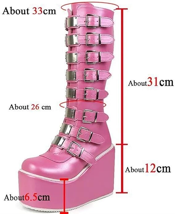 Ladies Shoes 2024 Knee-High Women's Boots Platform Modern Boots Women Buckle Round Toe Back Zip High Wedge Plus Size Shoes Women