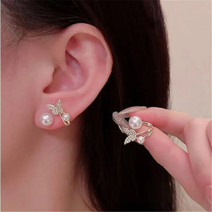 Elegant Gold Heart Pearl Stud Earrings - Korean Fashion 2024