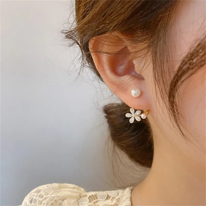 Elegant Gold Heart Pearl Stud Earrings - Korean Fashion 2024