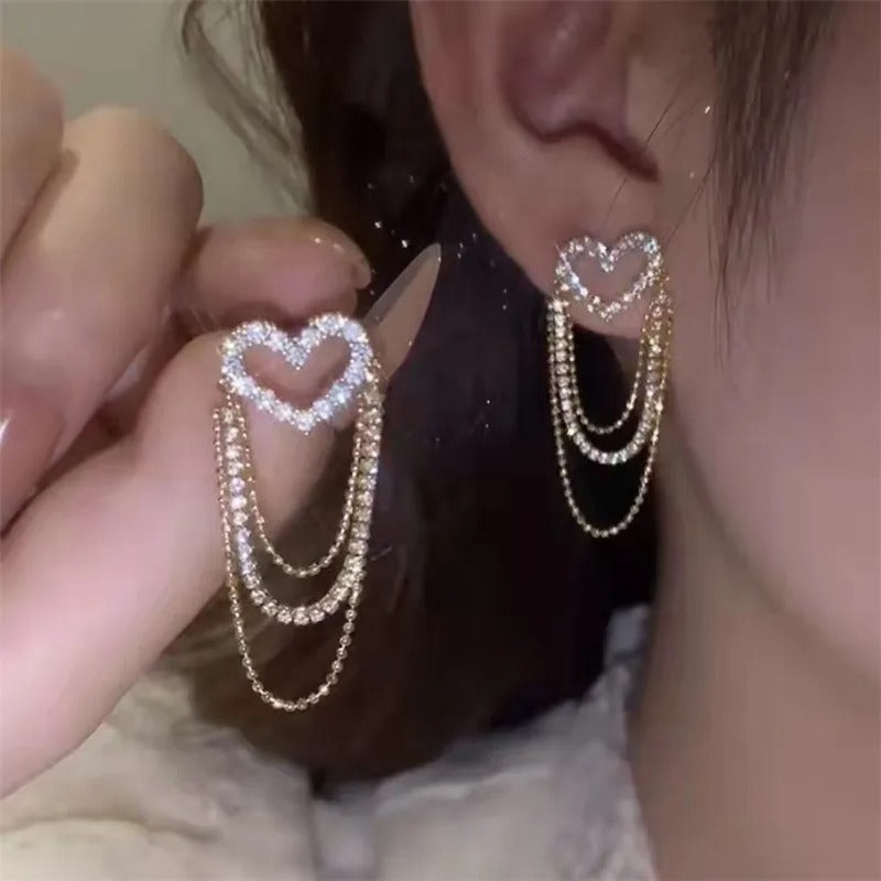 Elegant Gold Heart Pearl Stud Earrings - Korean Fashion 2024