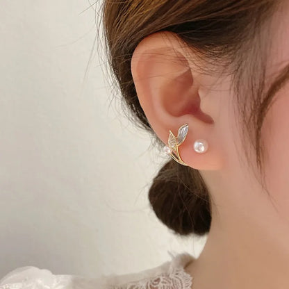 Elegant Gold Heart Pearl Stud Earrings - Korean Fashion 2024