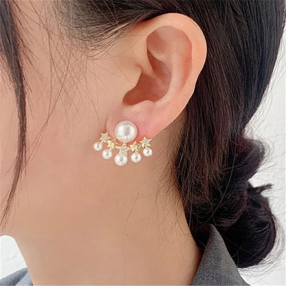 Elegant Gold Heart Pearl Stud Earrings - Korean Fashion 2024