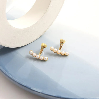 Elegant Gold Heart Pearl Stud Earrings - Korean Fashion 2024