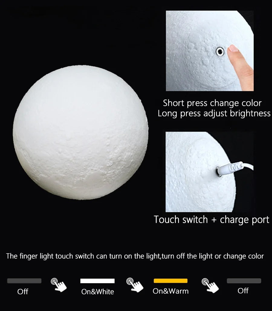 3D Star Moon Touch Lamp - USB Rechargeable Night Light