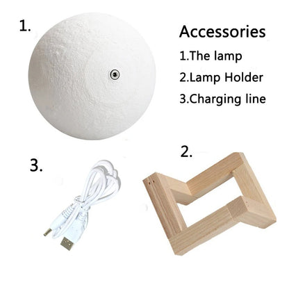 3D Star Moon Touch Lamp - USB Rechargeable Night Light