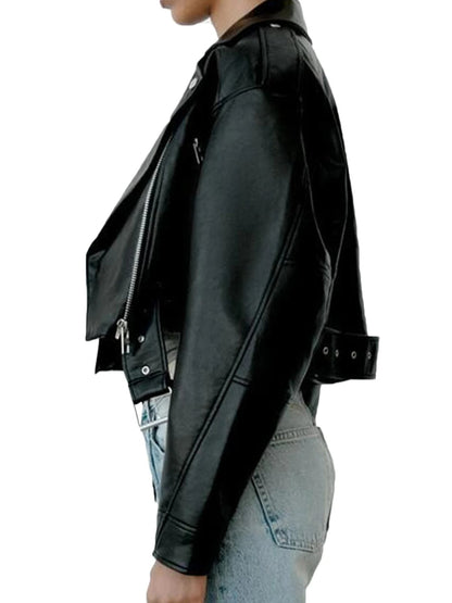 Fitaylor Women's Short PU Leather Motorcycle Jacket