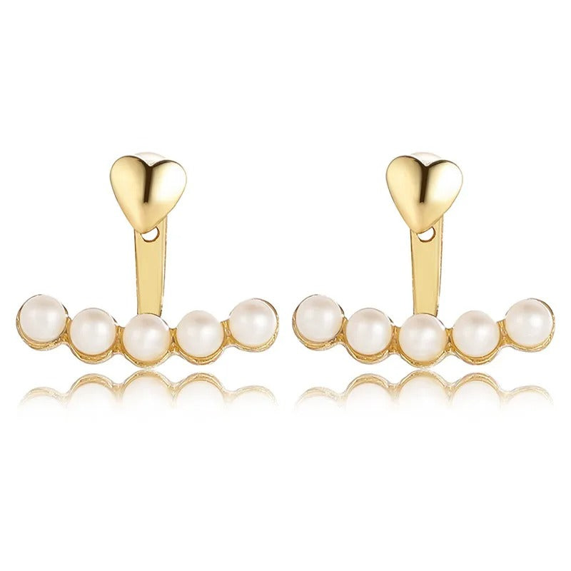 Elegant Gold Heart Pearl Stud Earrings - Korean Fashion 2024